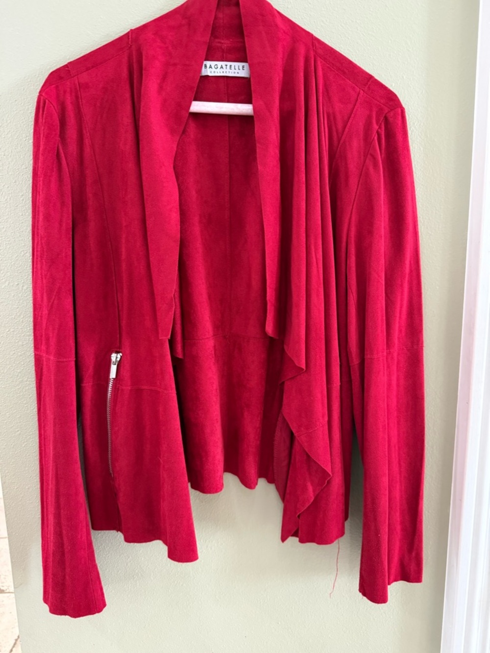 Bagatelle Vibrant Red Suede Drape Jacket